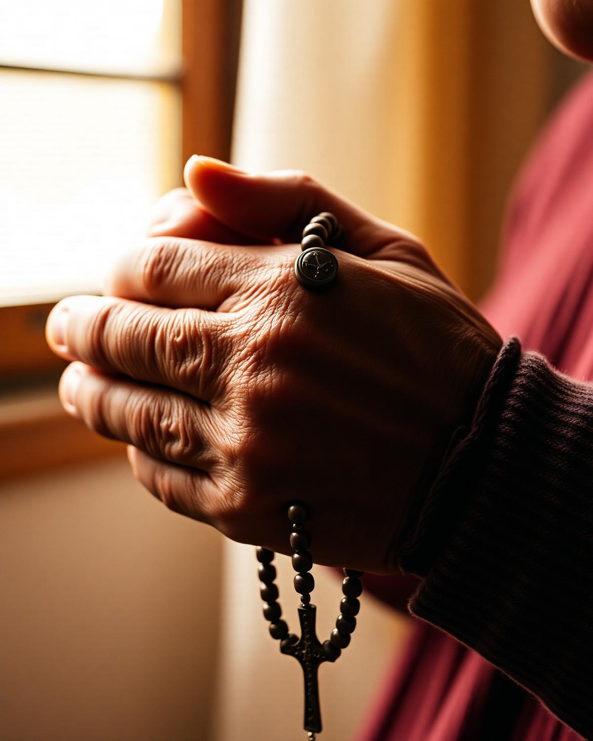 Elder's hands holding a rosary